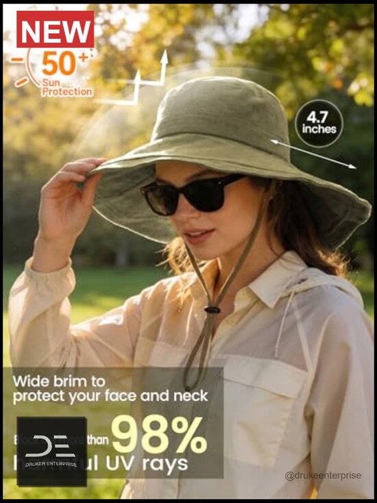 Wide Brim Sun Hat UPF 50+ Cotton Linen Packable Adjustable Bucket Hat Ponytail main image 5